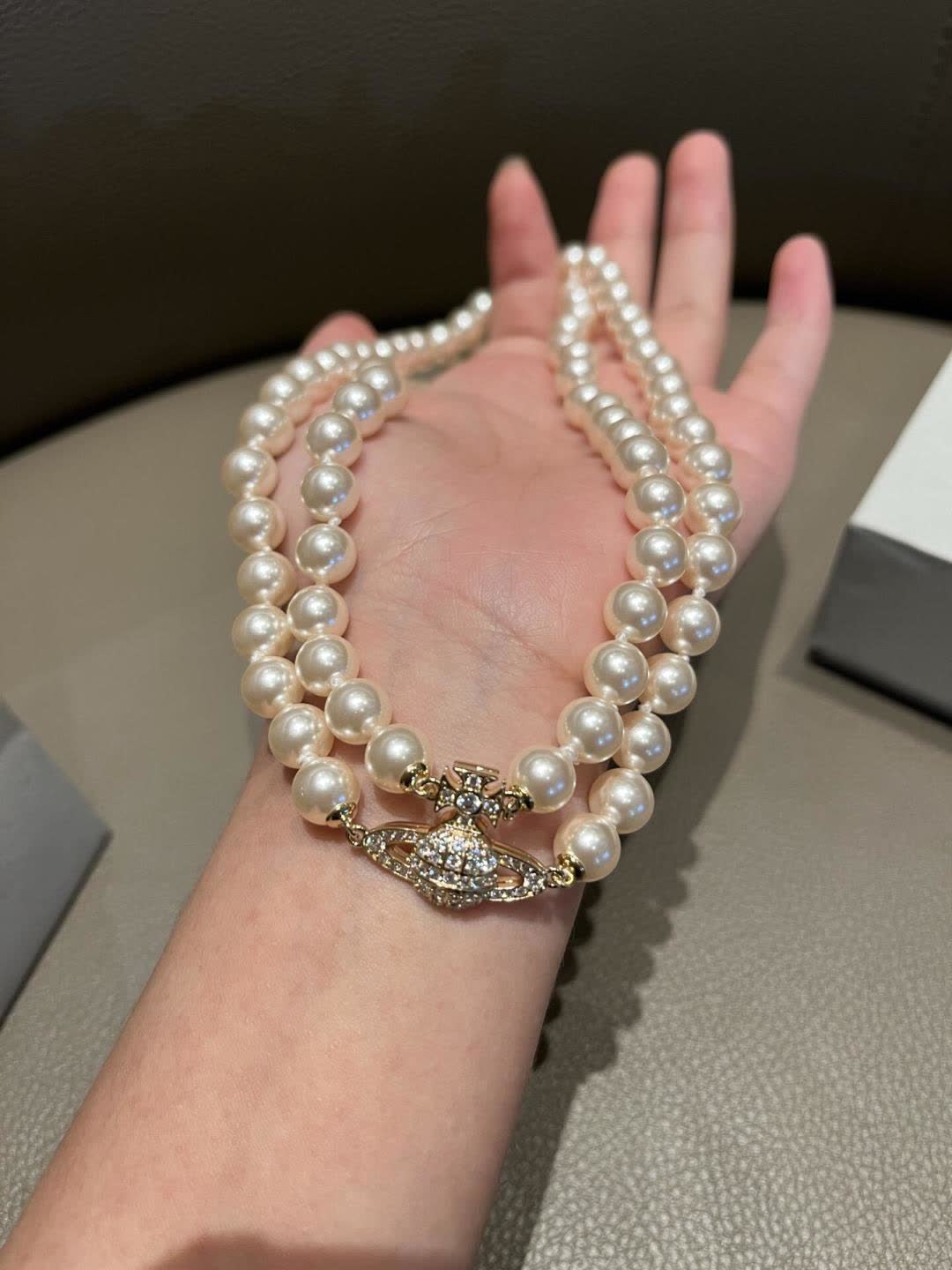 Vivienne Westwood Classic White Pearl Necklace with Diamond Clasp
